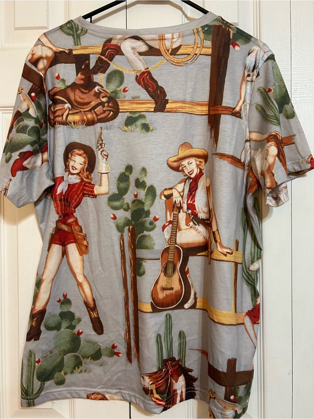 Women’s Cowboy Graphic Tee - Light Gray - Picture 3 of 5